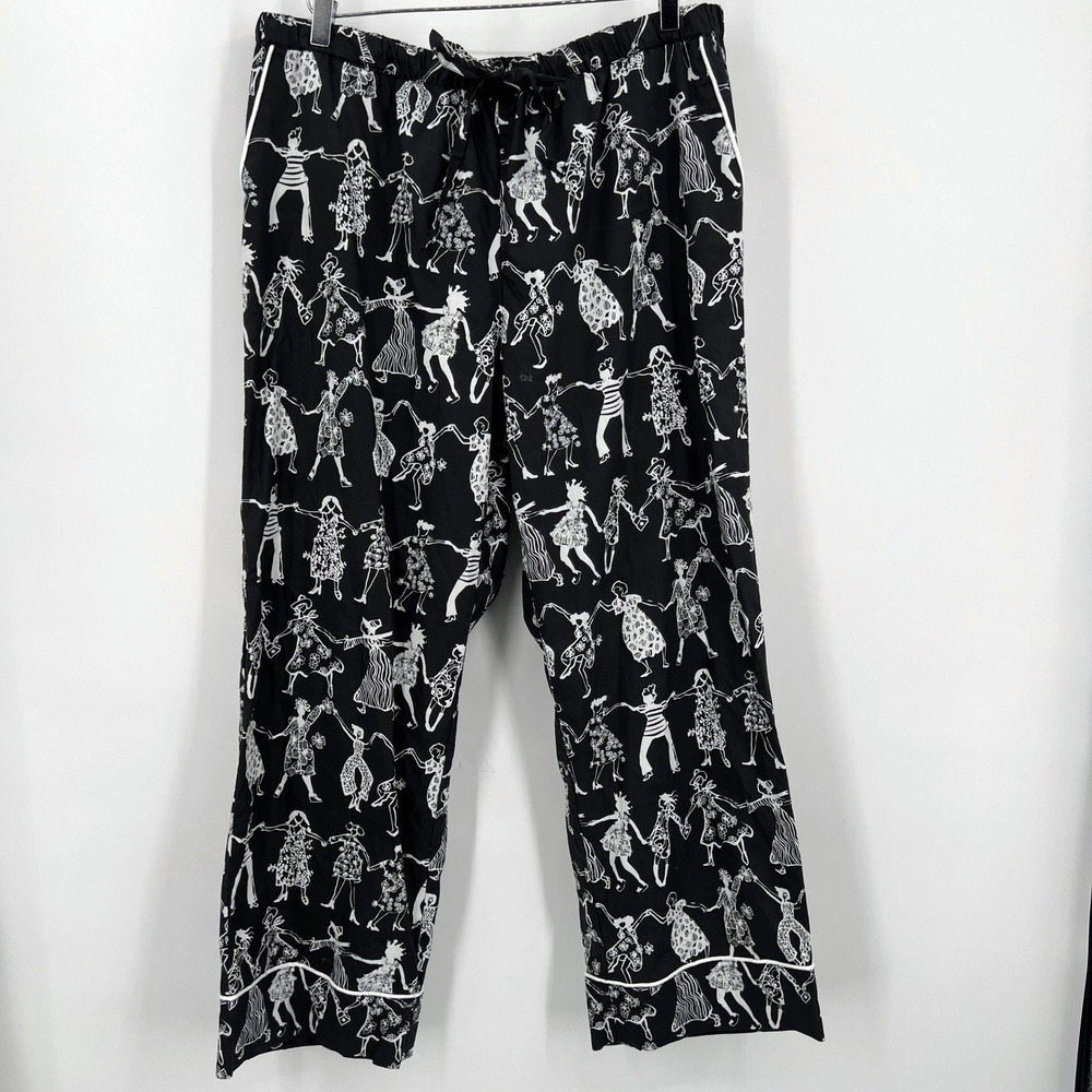 Lesley Evers Cotton Pajama Pants Dancing Women Black & White Size L